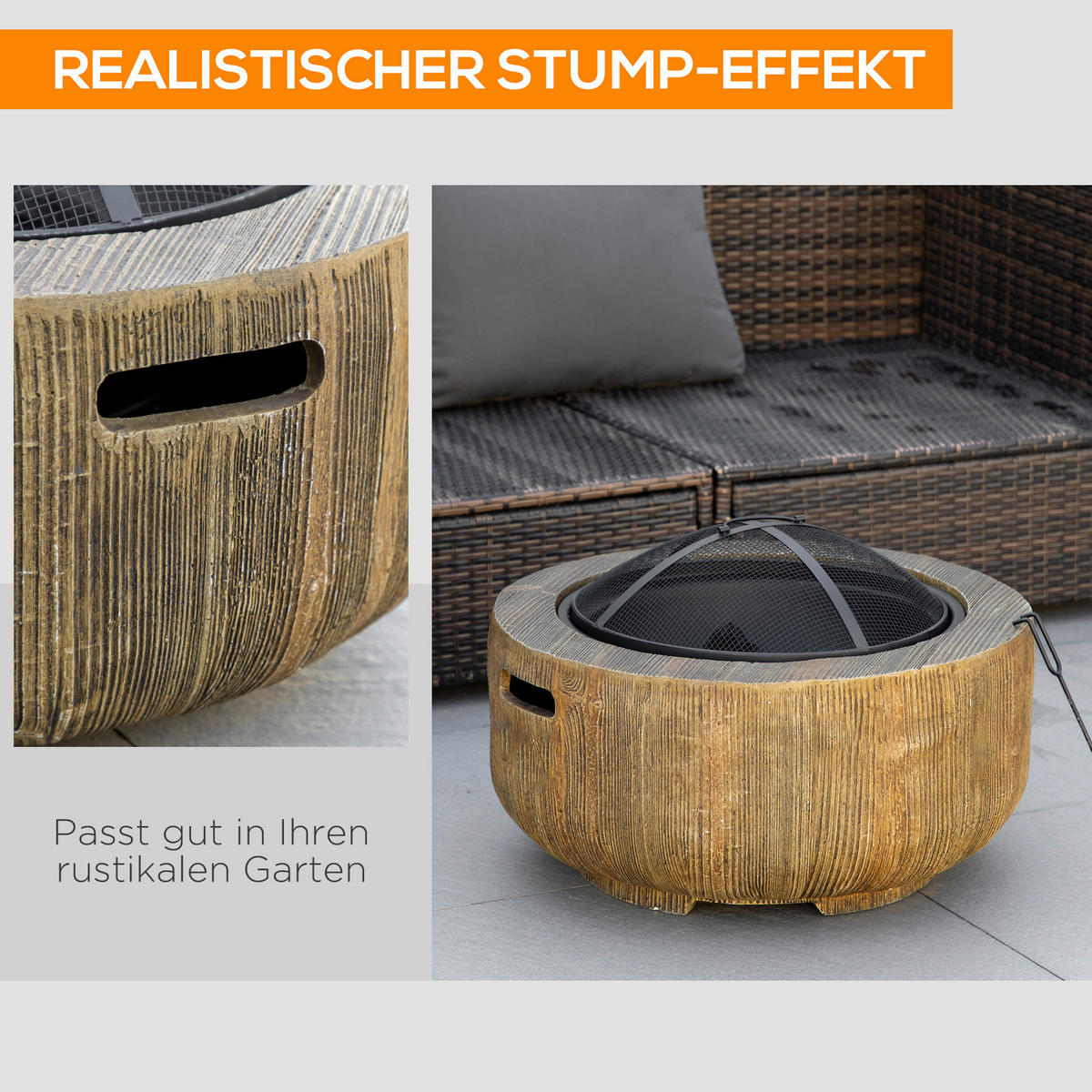 Outsunny Feuerstelle Metall B/H/L: ca. 61,5x39x61,5 cm Feuerstelle - braun (61,50/61,50/39,00cm) - Outsunny