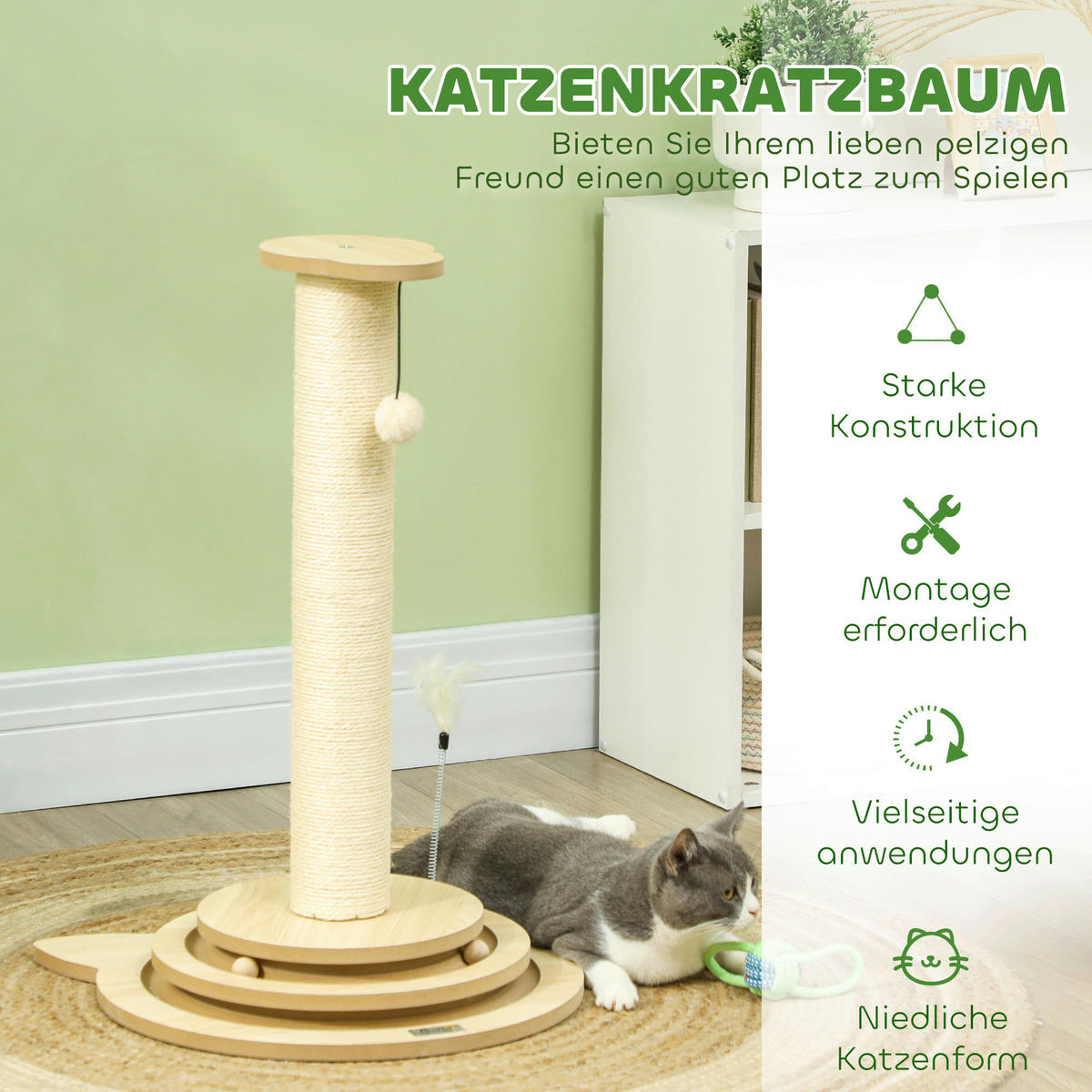PawHut Kratzstamm Eiche Sisal B/H/L: ca. 45x69x45 cm Kratzstamm - Eiche (45,00/45,00/69,00cm) - PawHut