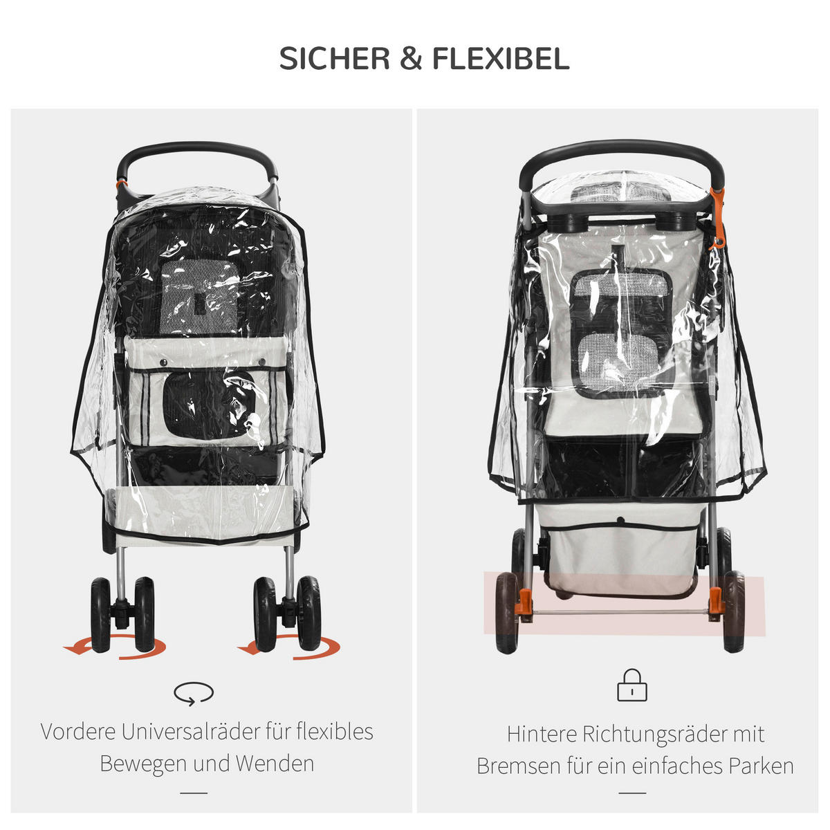 PawHut Hunde-Zubehör grau Edelstahl B/H/L: ca. 45x75x97 cm Hundebuggy - grau (97,00/45,00/75,00cm) - PawHut