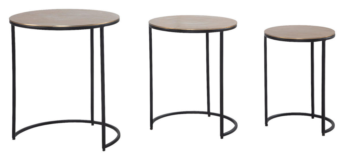 Beistelltisch 3er.-Set. gold schwarz B/H/T: ca. 45x55x45 cm 3er.-Set. - gold/schwarz (45,00/55,00/45,00cm) - Wohnling