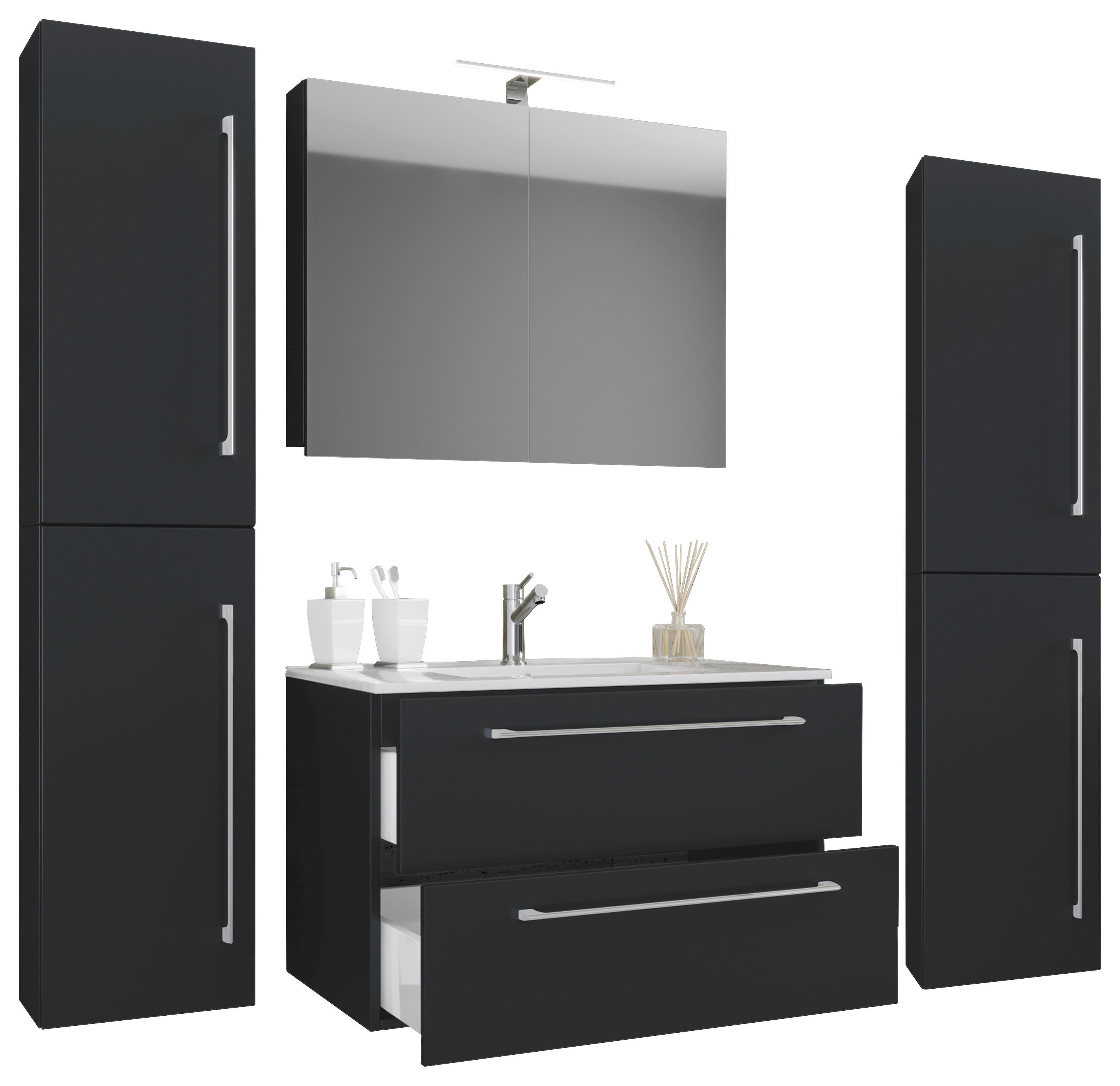 Waschplatz 5tlg-Badinos schwarz B/H/T: ca. 80x50x46 cm 5tlg-Badinos - schwarz (80,00/50,00/46,00cm) - VCM Möbel