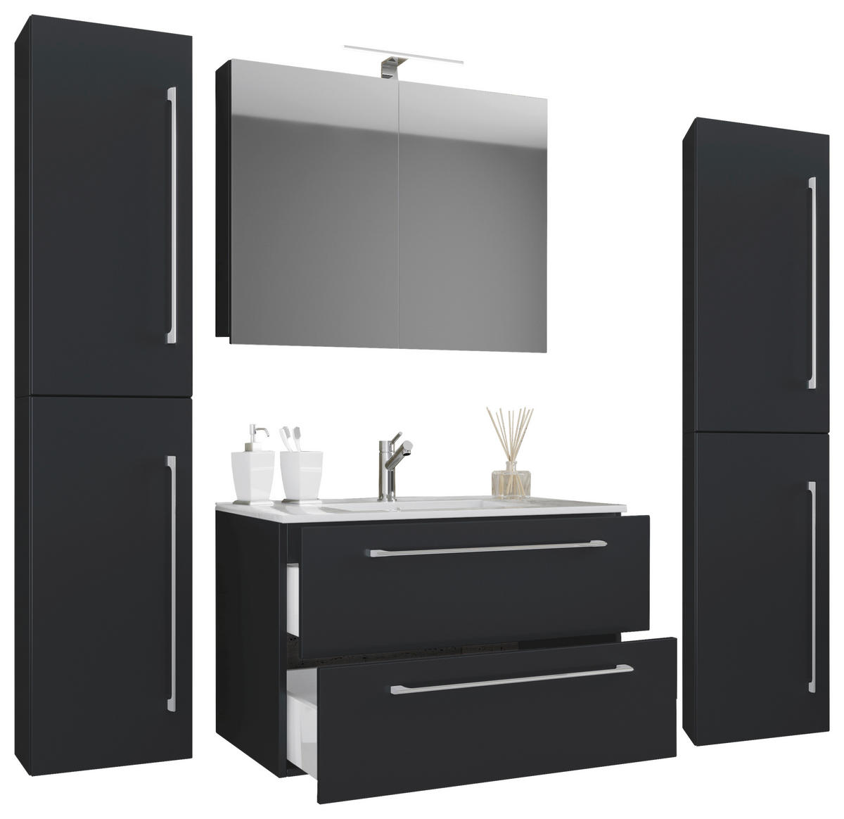 Waschplatz 5tlg-Badinos schwarz B/H/T: ca. 80x50x46 cm 5tlg-Badinos - schwarz (80,00/50,00/46,00cm) - VCM Möbel