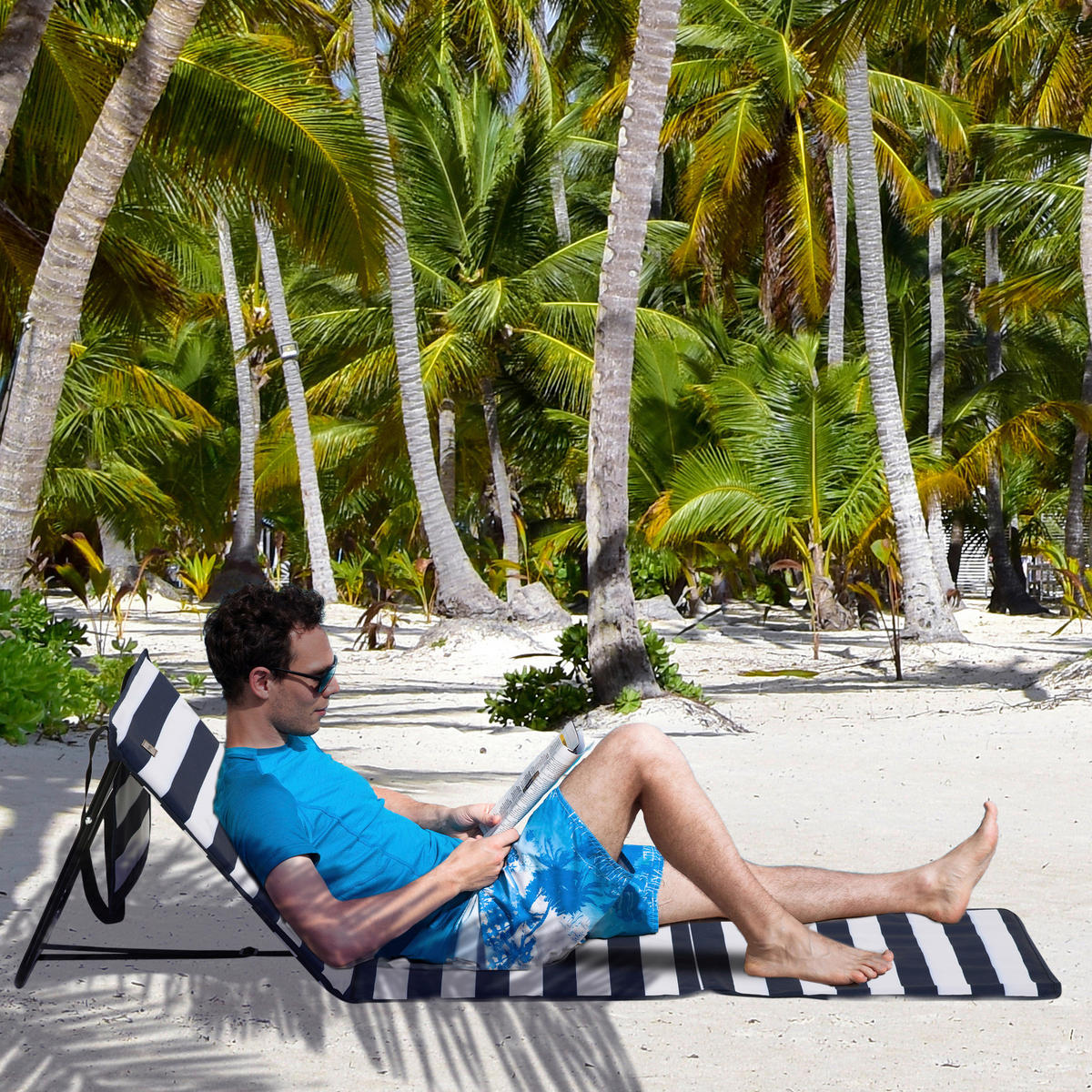 Outsunny Strandliegen blau Polyester B/H/L: ca. 51x40x142 cm Strandliegen - blau/weiß (142,00/51,00/40,00cm) - Outsunny