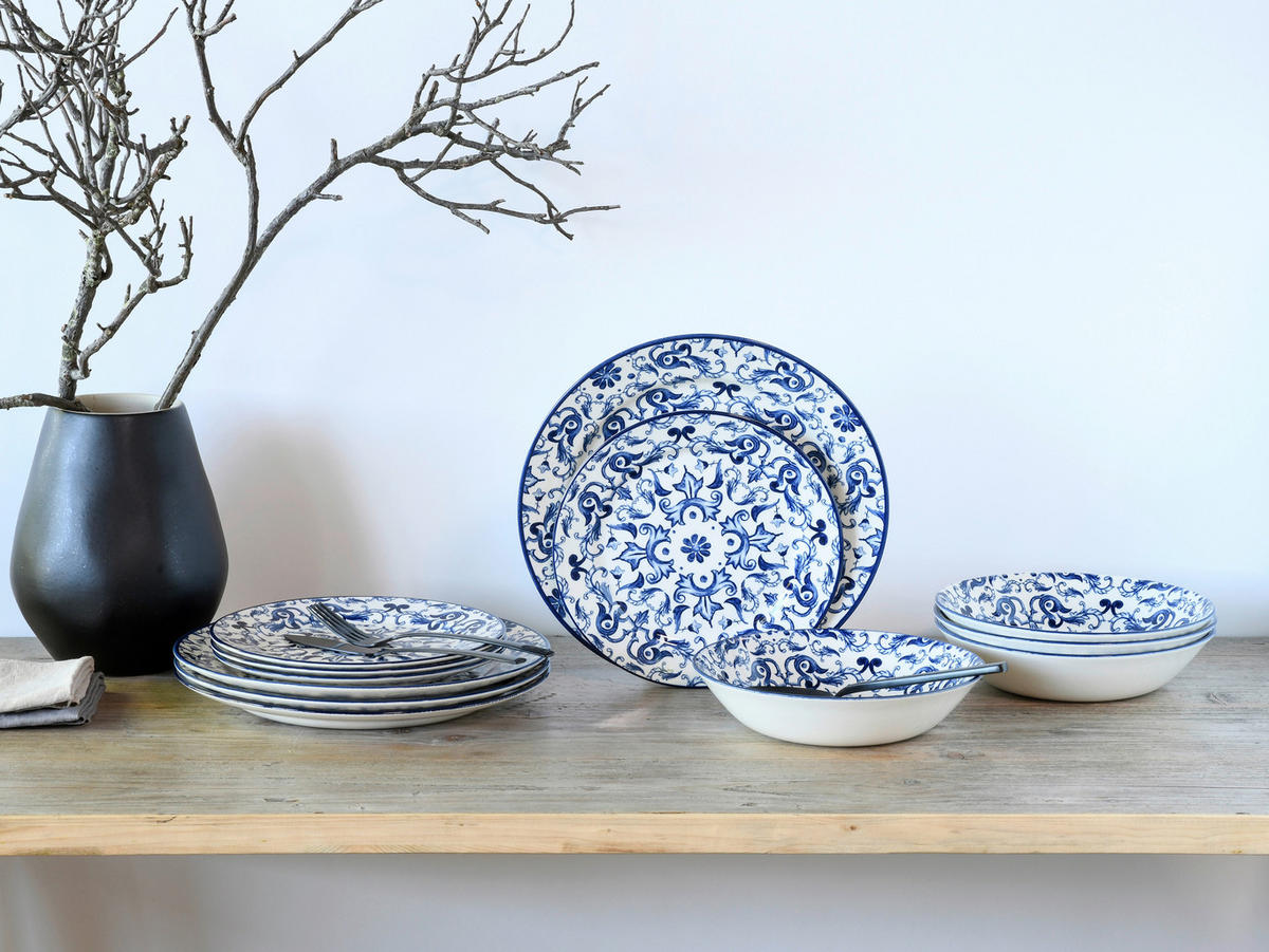 CreaTable Tafelservice Fresco blau Steingut 12 tlg. Fresco - blau (31,00/30,00/23,00cm) - CreaTable