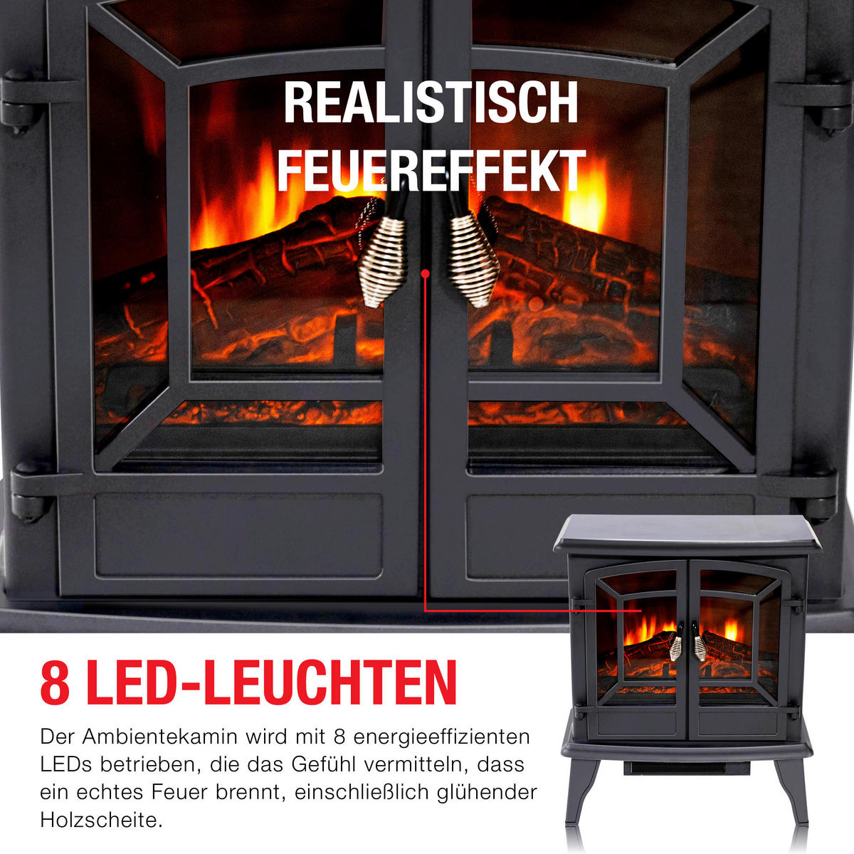 Elektrokamin schwarz B/H/L: ca. 51x59x28 cm ca. 1800 W Narvik - schwarz (28,00/51,00/59,00cm)