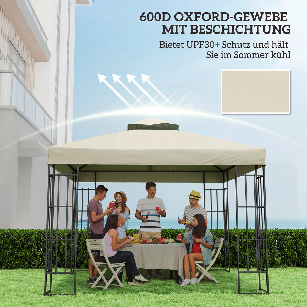 Outsunny Ersatzdach cremeweiß Polyester B/H/L: ca. 300x1x300 cm Pavillon Ersatzdach - cremeweiß (300,00/300,00/1,00cm) - Outsunny