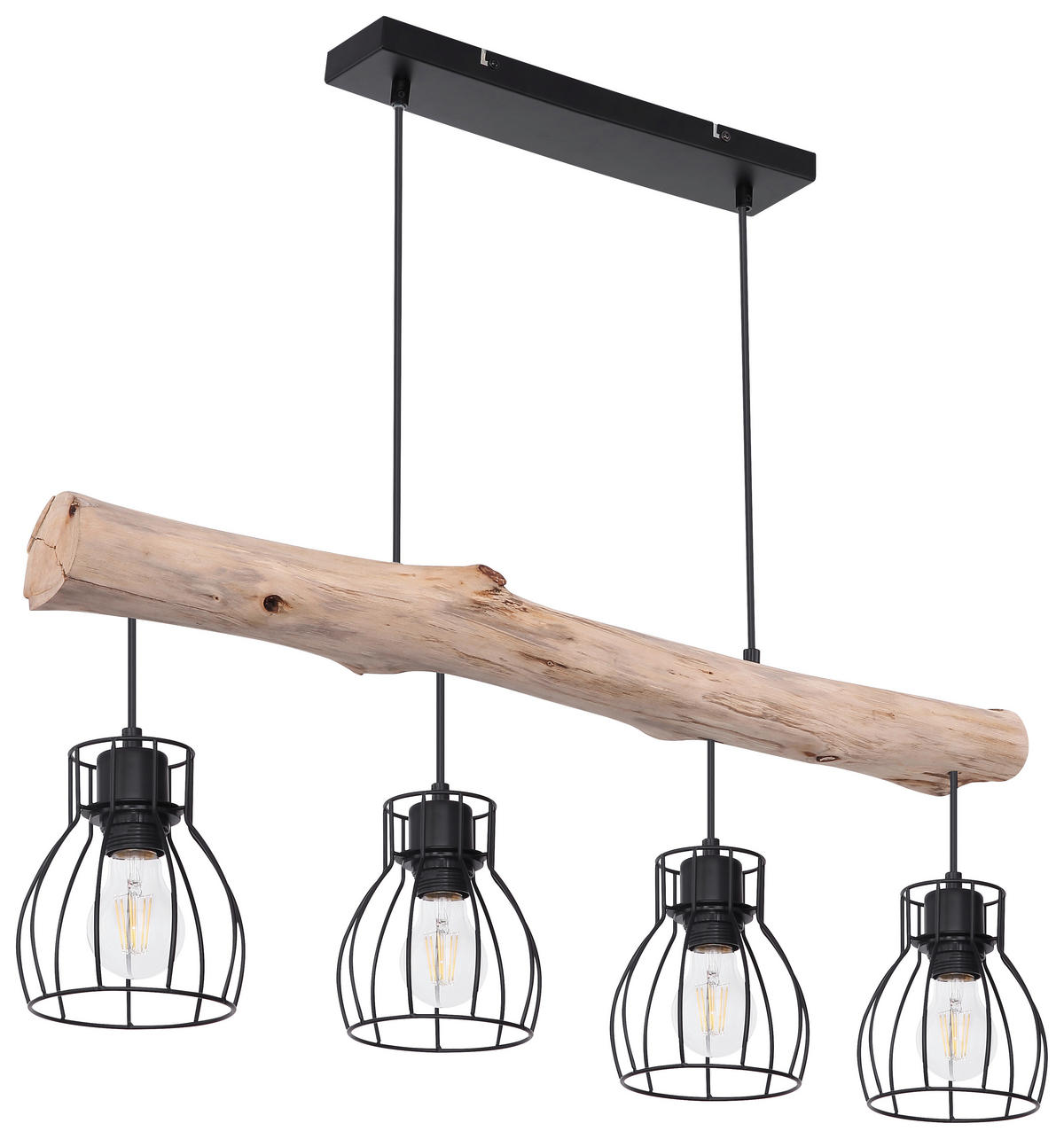 GLOBO Pendelleuchte 15326-4NPO natur schwarz Holz Metall B/H: ca. 83x140 cm E27 4 Brennstellen Pendelleuchte_Mina 4flg. - natur/schwarz (83,00/140,00cm) - GLOBO