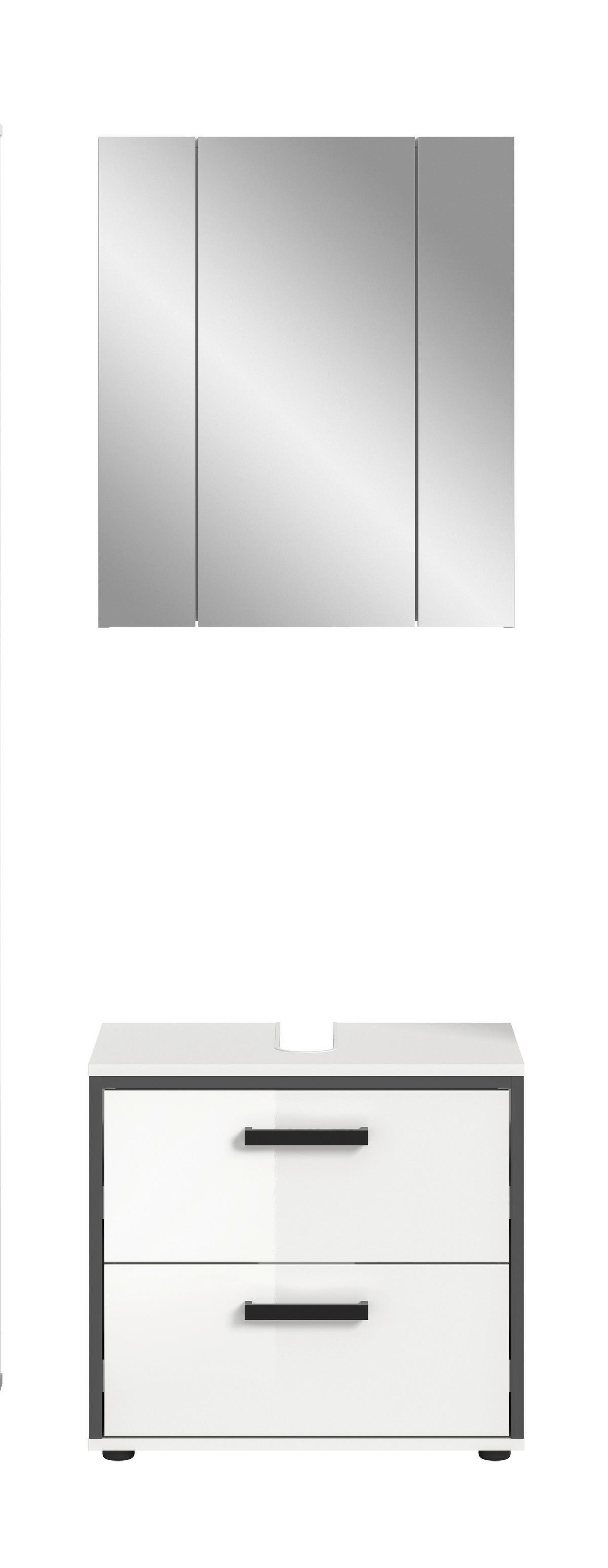 Badblock KOJAK weiß weiß Hochglanz anthrazit B/H/T: ca. 60x188x37 cm KOJAK - weiß/anthrazit (60,00/188,00/37,00cm) - xonox.home