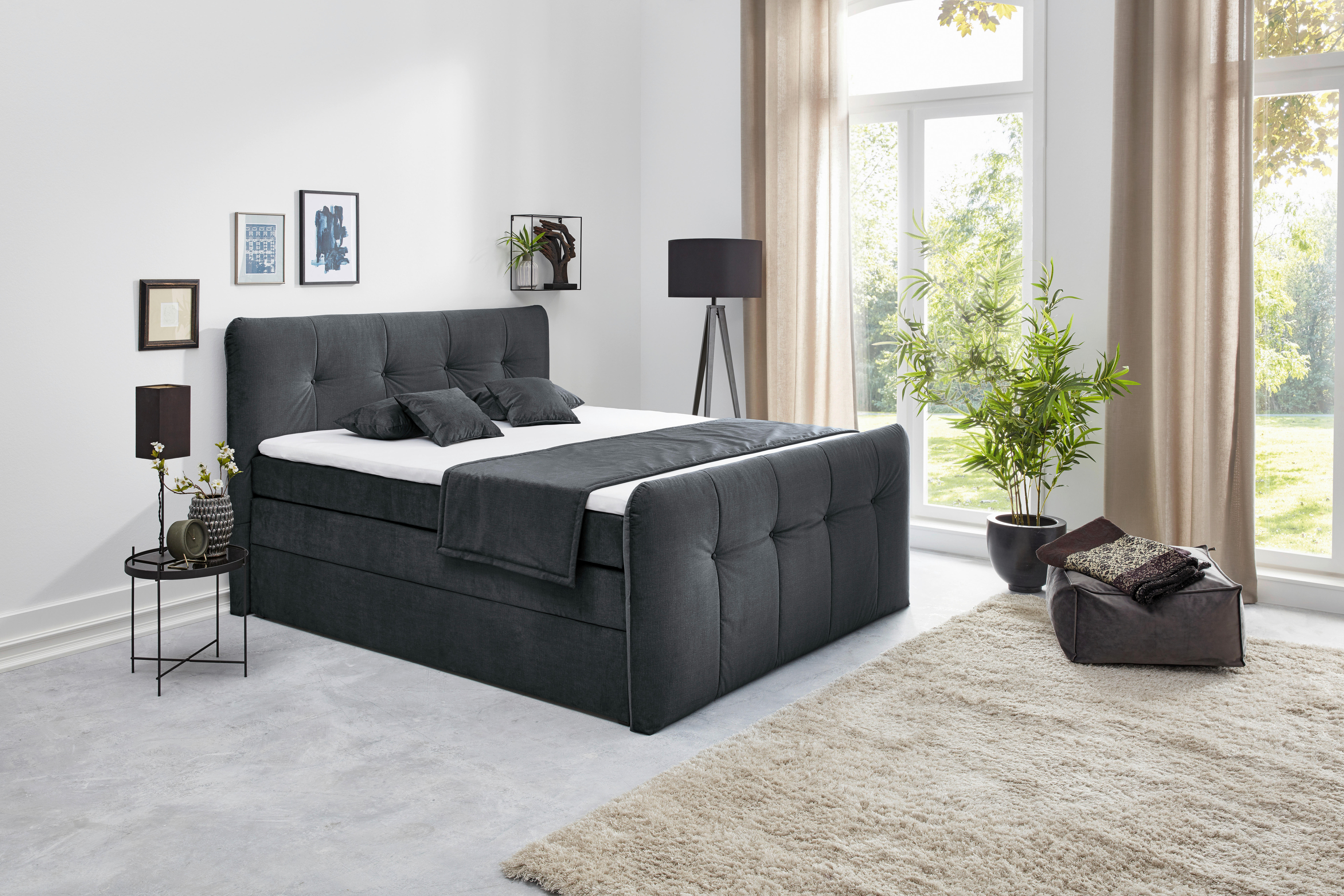 Boxspringbett Cosima anthrazit Liegefläche B/L: ca. 180x200 cm Cosima - Chrom/anthrazit (196,00/125,00/220,00cm)