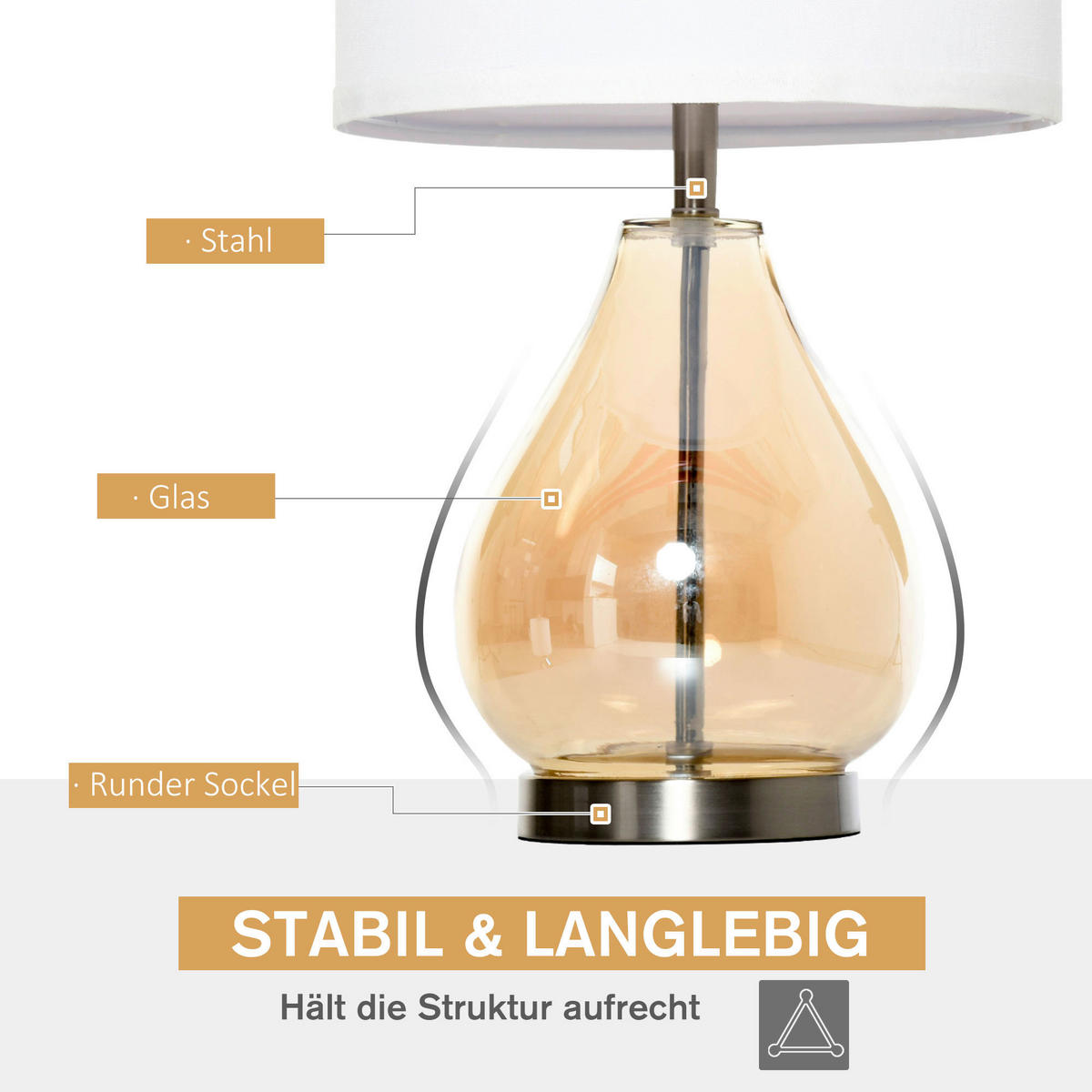 HOMCOM 2er-Tischleuchtenset B31-251 2er-Tischleuchtenset B31-251 - cremeweiß/goldgelb (30,00/56,00/30,00cm) - HOMCOM