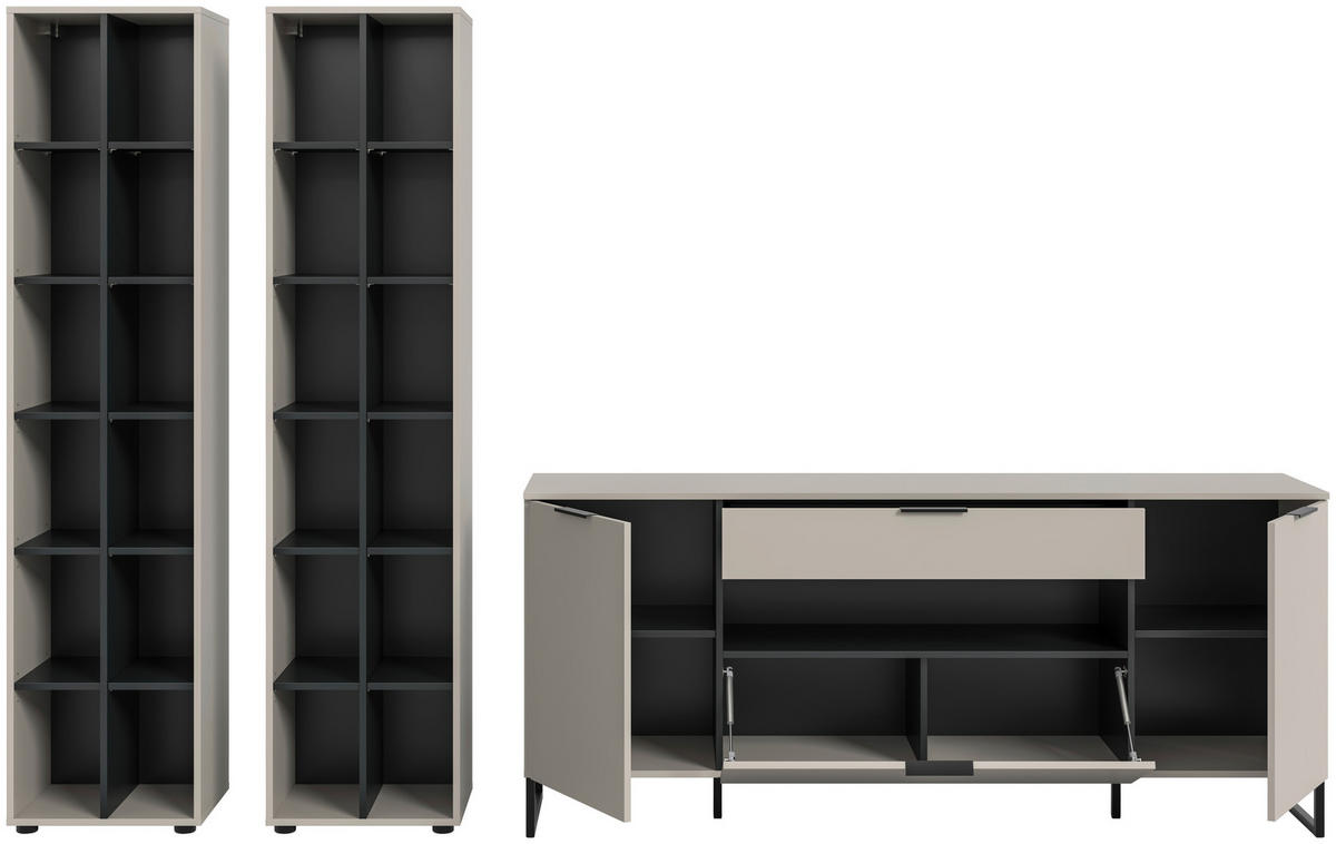 Wohnwand Noida Kaschmirgrau Nachbildung schwarz B/H/T: ca. 305x192x41 cm Noida - schwarz (305,00/192,00/41,00cm) - xonox.home