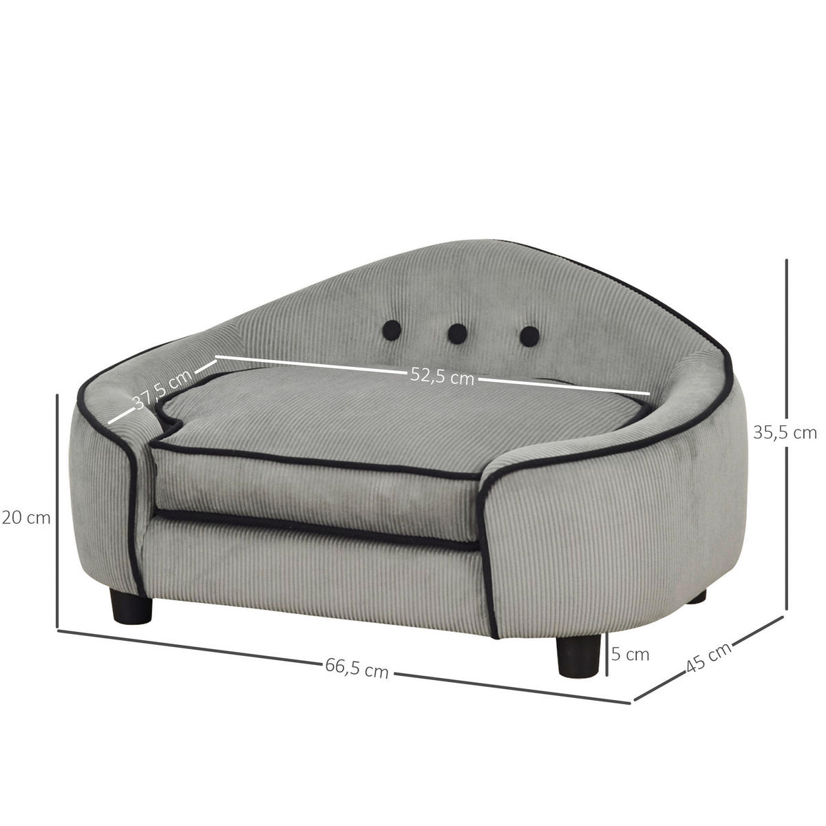 PawHut Hundesofa grau Holz B/H/T: ca. 67x36x45 cm Hundesofa - grau (67,00/36,00/45,00cm) - PawHut