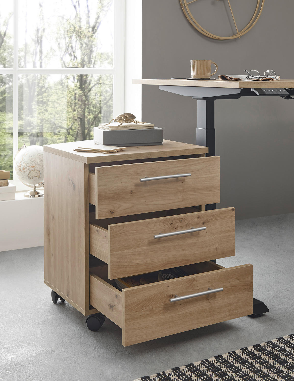 Rollcontainer Ben Eiche Artisan Nachbildung B/H/T: ca. 40x56x39 cm Ben - Eiche (40,00/56,00/39,00cm)