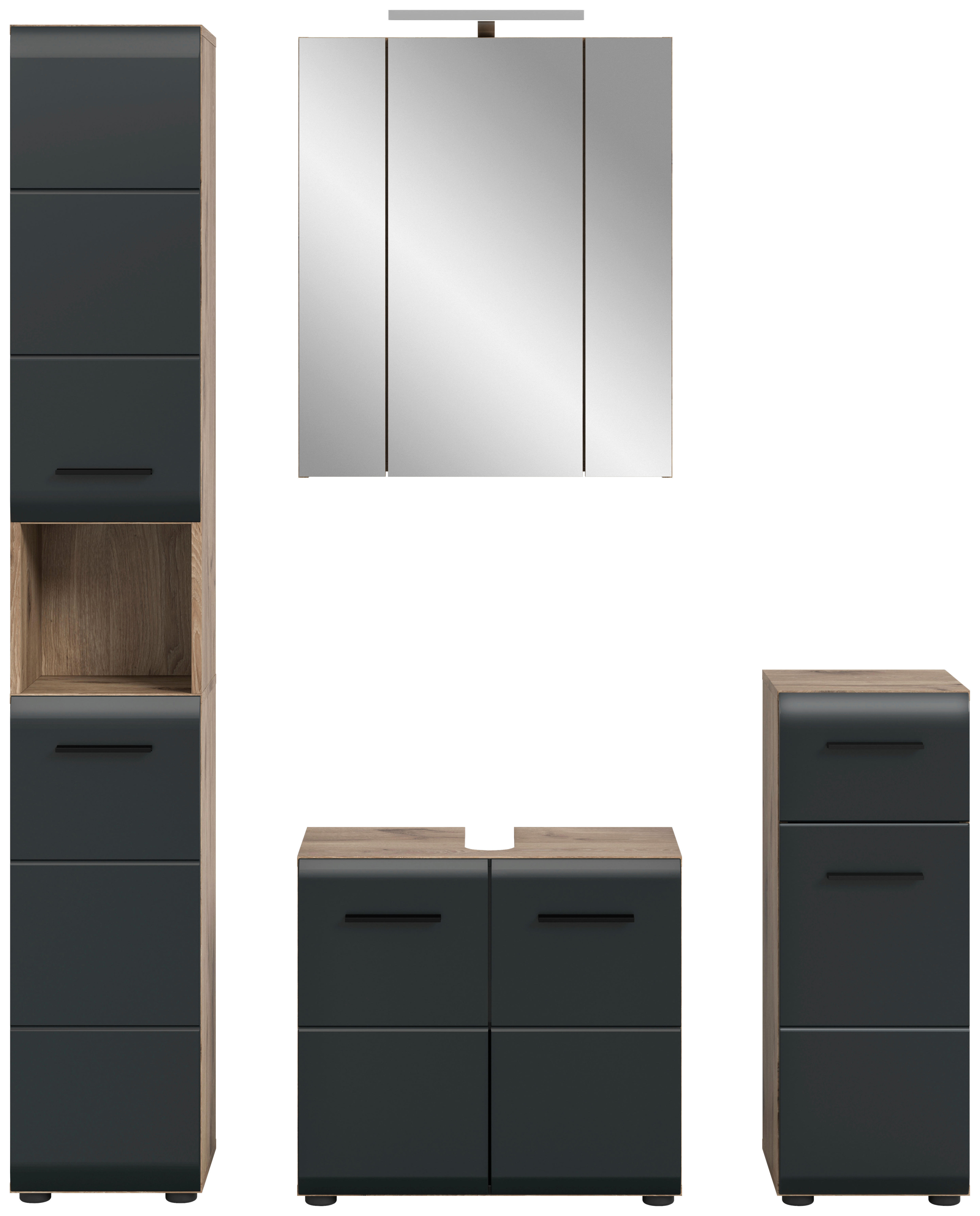 Badezimmer-Set Ice Nox Oak Nachbildung schwarz matt B/H/T: ca. 150x185x46 cm Ice - schwarz (150,00/185,00/46,00cm) - xonox.home