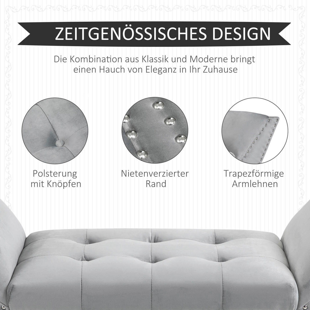 Polsterbank 839-009 hellgrau B/H/T: ca. 114x56x46 cm 839-009 - hellgrau/schwarz (114,00/56,00/46,00cm) - HOMCOM