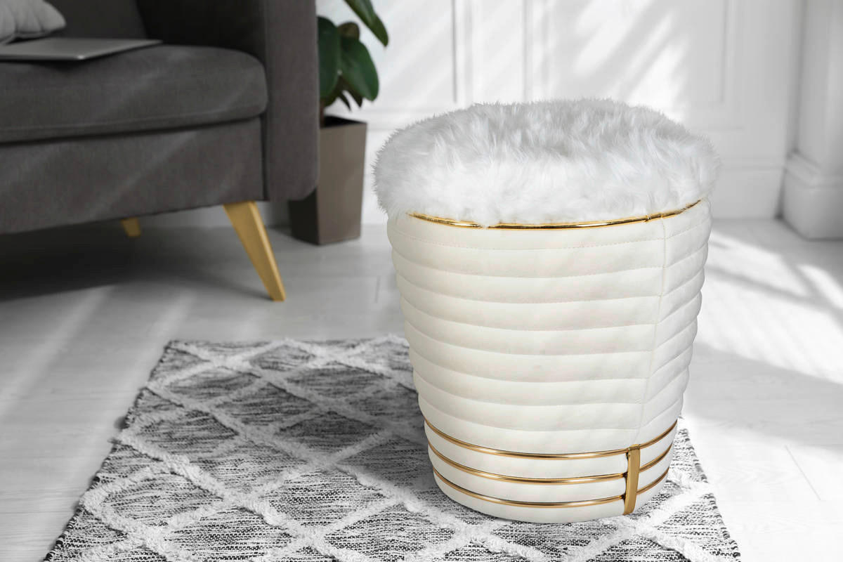 Thumbnail - 360 Living Hocker Doric 300 elfenbein gold H/D: ca. 50x42 cm