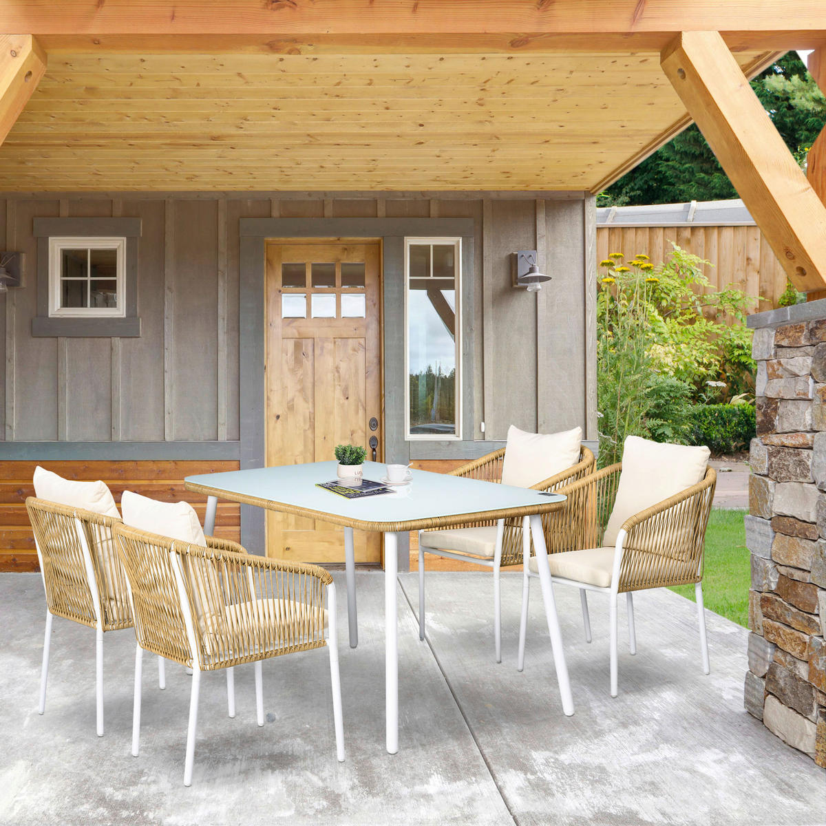 Outsunny Bistro-Set gelb Aluminium B/H/L: ca. 80x74x140 cm Bistro-Set - gelb (140,00/80,00/74,00cm) - Outsunny