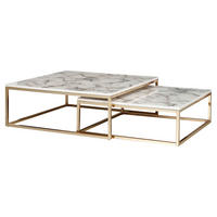 Wohnling Couchtisch 2er-Set. weiß Marmor gold MDF Stahl 2er-Set. - gold/weiß - Wohnling