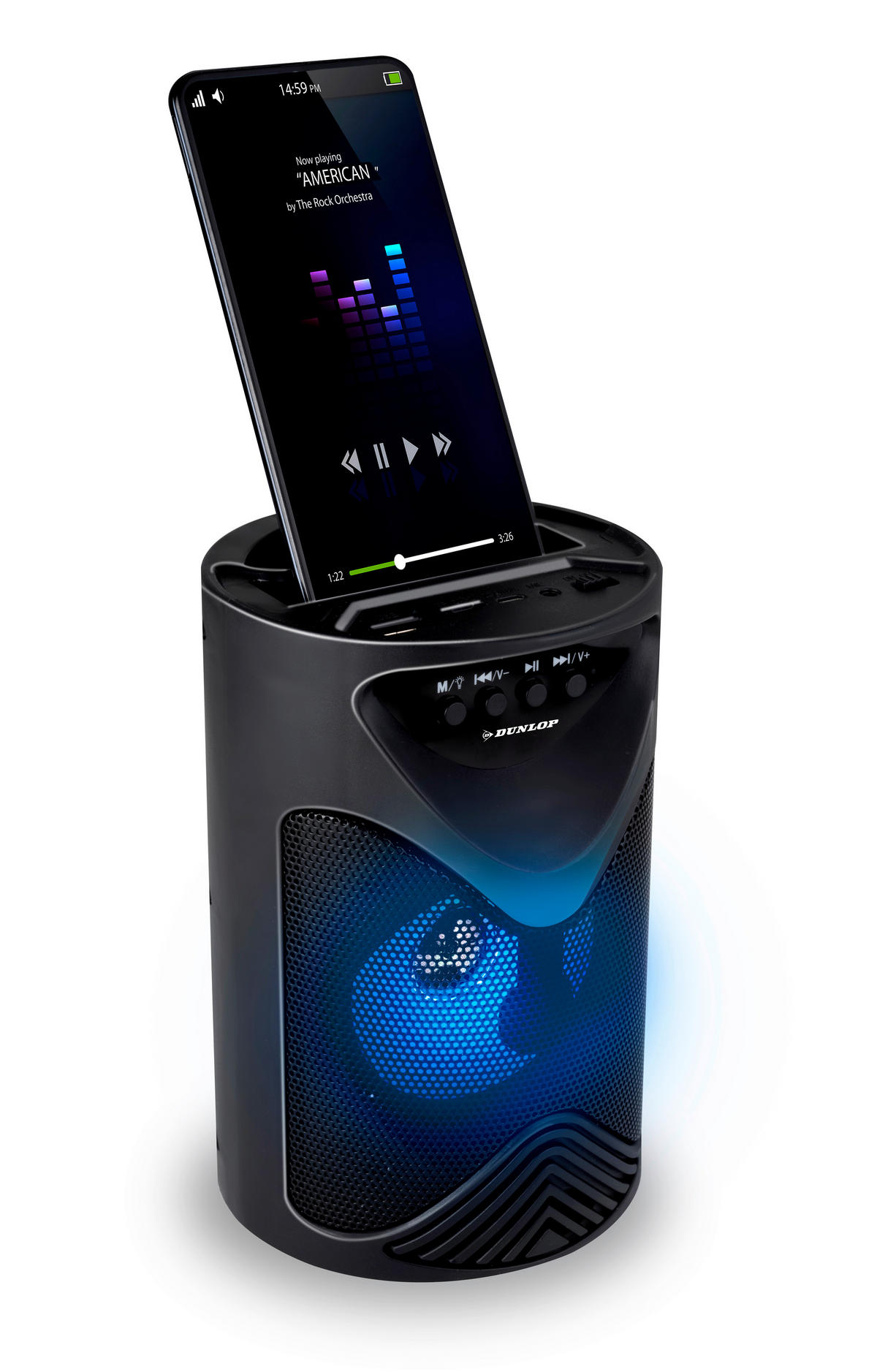 Dunlop Lautsprecher schwarz H: ca. 18 cm Bluetooth-LED-Lautsprecher - schwarz (18,00cm) - Dunlop
