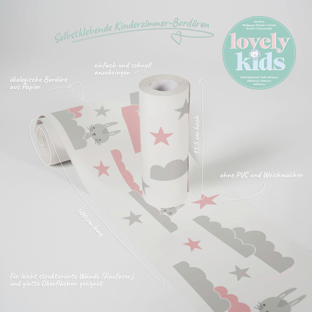 A.S.Creation Bordüre weiß grau B/H/D: ca. 15,5x500x5,7 cm Bordüre_selbstklebend - weiß/grau (5,70/500,00cm) - A.S.Creation