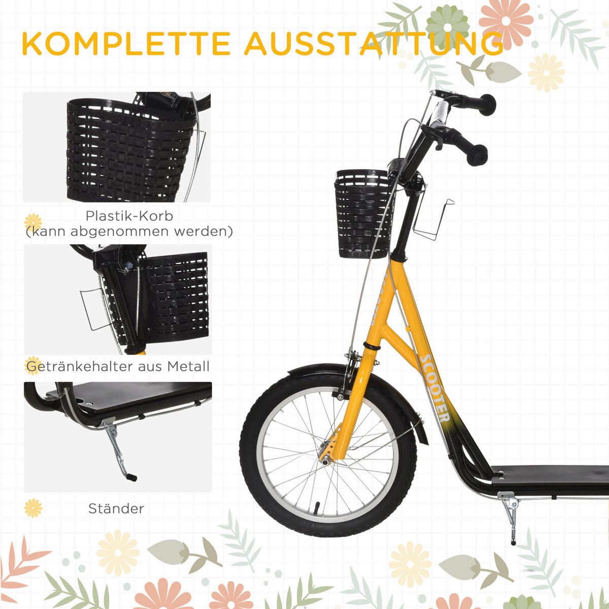 HOMCOM Kinder-Kickroller orange B/H/L: ca. 58x96x139 cm Kinder-Kickroller - orange/schwarz (139,00/58,00/96,00cm) - HOMCOM