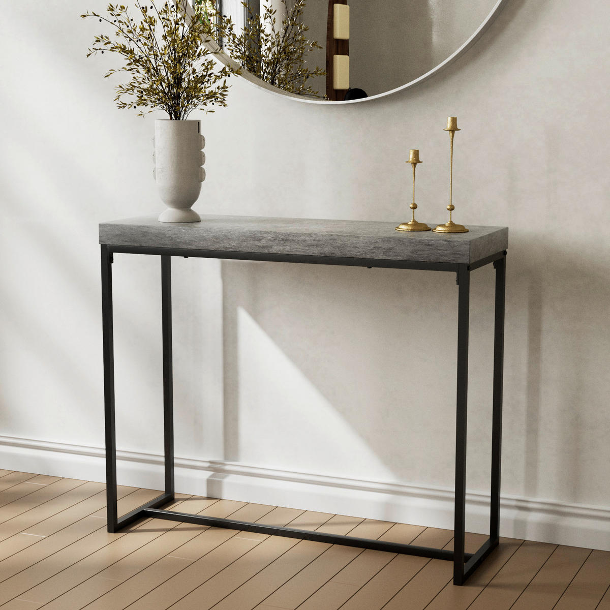 Konsole Birte dunkelgrau Beton Optik schwarz B/H/T: ca. 90x75x30 cm Birte - schwarz/dunkelgrau (90,00/75,00/30,00cm)