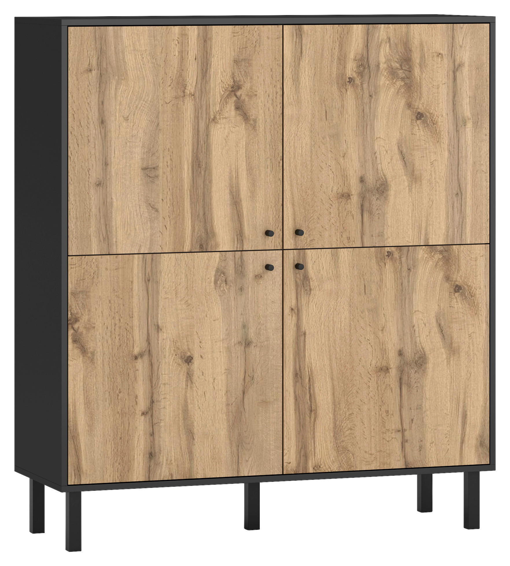 Highboard Bospe schwarz Eiche Wotan Nachbildung B/H/T: ca. 120x135x42 cm günstig online kaufen