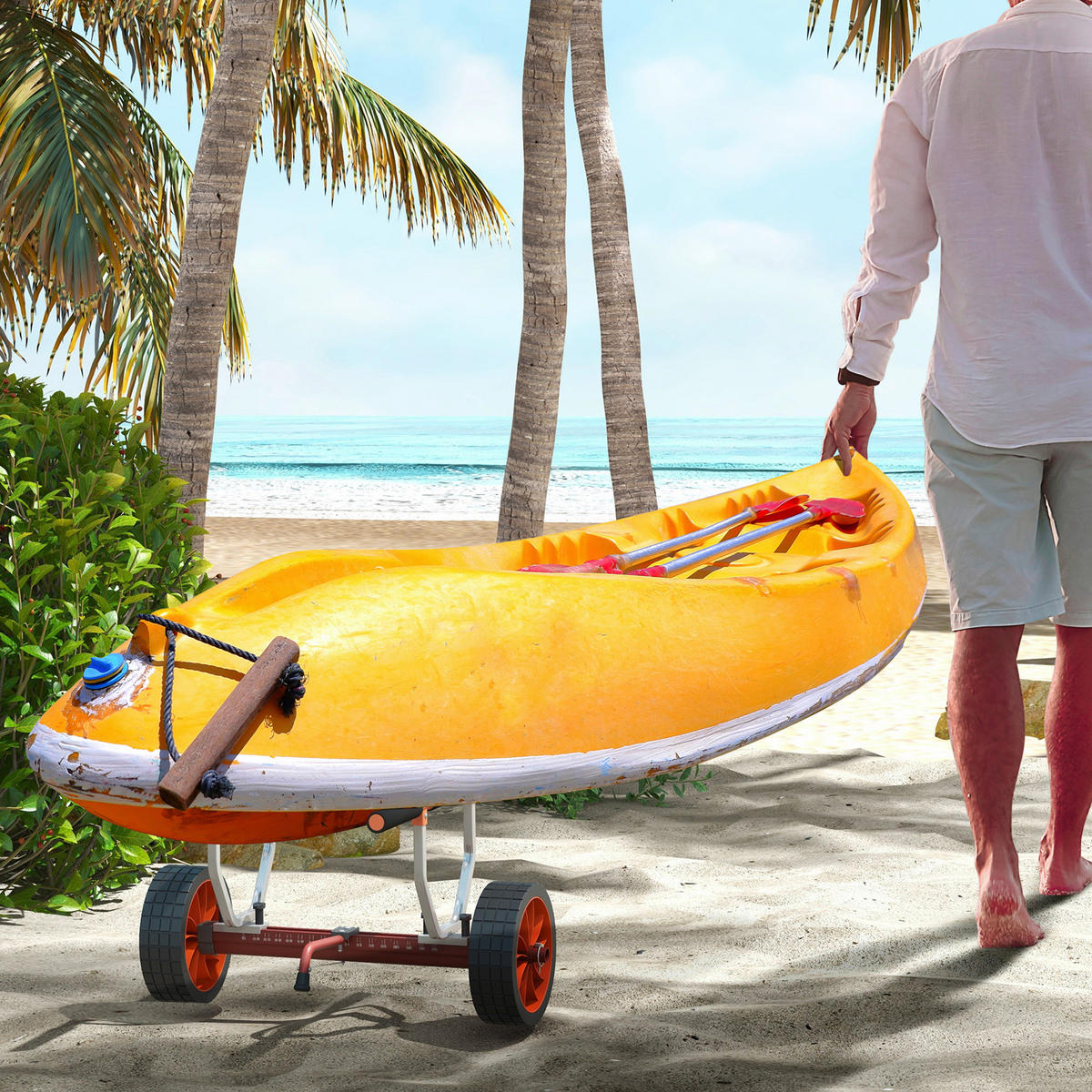 SPORTNOW Outdoor-Aktivitäten grün Edelstahl B/H/L: ca. 72,5x79x42 cm Kajakwagen - schwarz/grün (42,00/72,50/79,00cm) - SPORTNOW