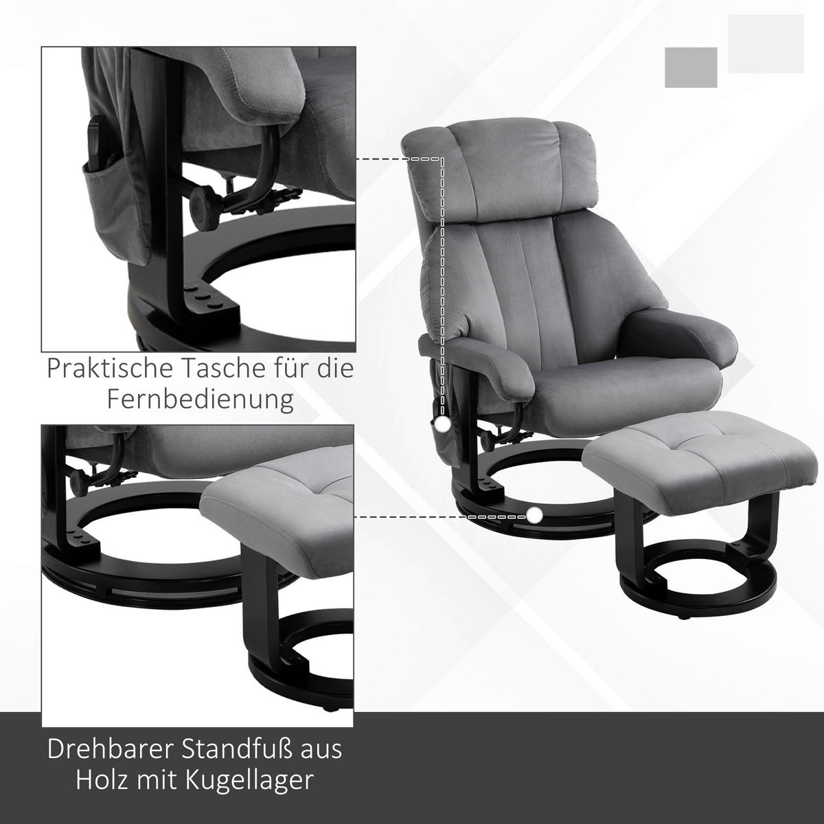HOMCOM Massagestuhl grau B/H/L: ca. 80x76x102 cm Massagestuhl - grau (102,00/80,00/76,00cm) - HOMCOM