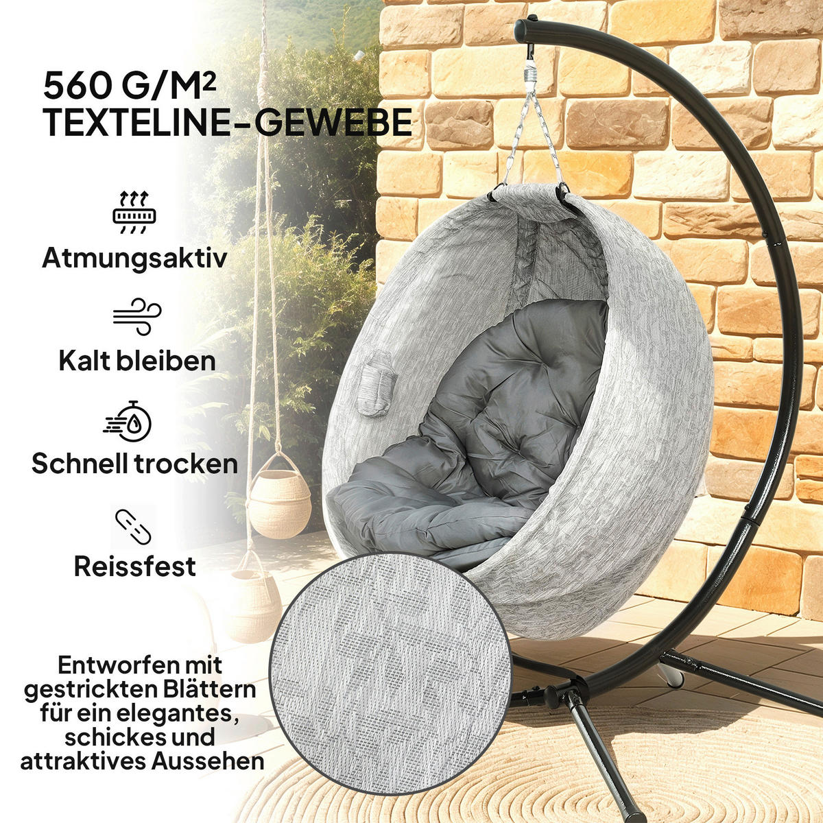 Outsunny Hängesessel grau Stahl B/H/L: ca. 116x180x118 cm Hängesessel - grau (118,00/116,00/180,00cm) - Outsunny