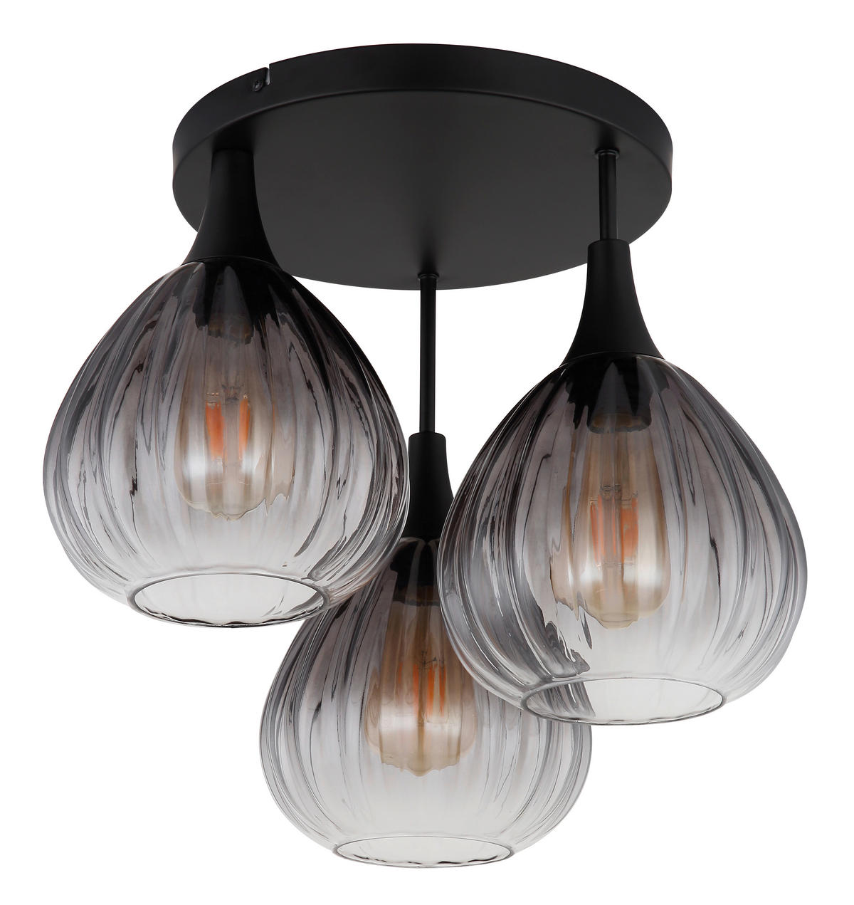 GLOBO Deckenleuchte schwarz Rauch Metall Glas H/D: ca. 35x44 cm 3 Brennstellen OLSEN - schwarz/Rauch (44,00/35,00cm) - GLOBO