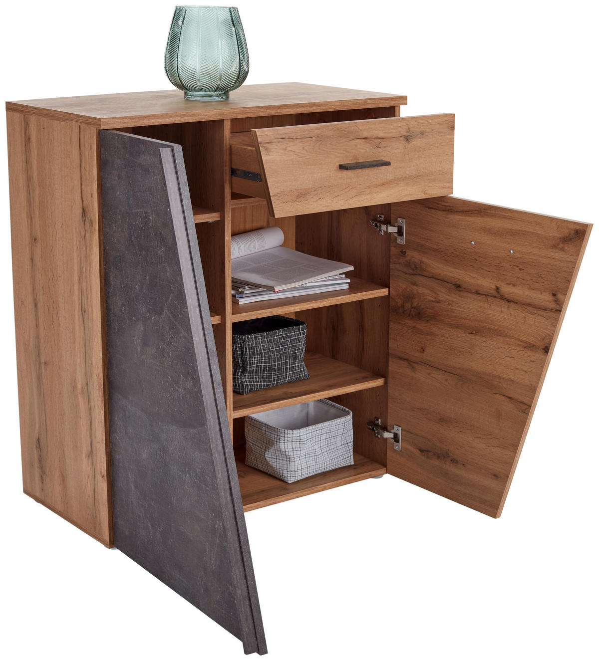 Schuhkommode Venedig Eiche Artisan Nachbildung Beton dunkel Nachbildung B/H/T: ca. 80x92x35 cm Venedig - Eiche/Beton (80,00/92,00/35,00cm)