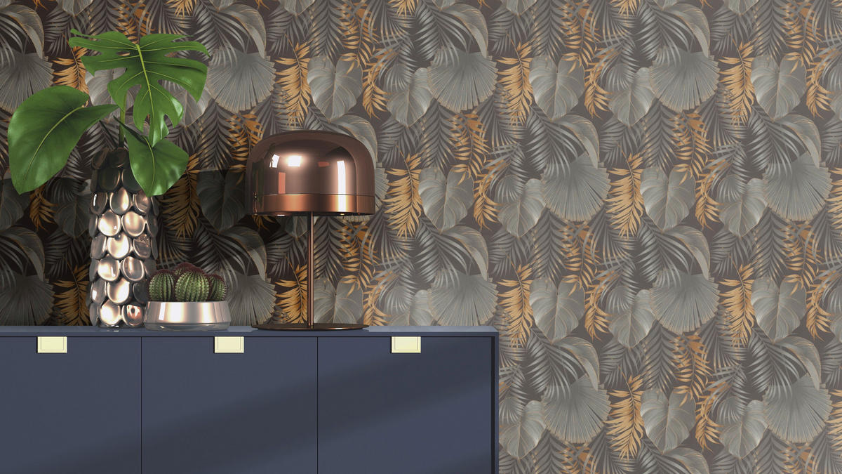 Vliestapete Dschungel schwarz gold B/L: ca. 53x1005 cm Vliestapete_829839 - gold/schwarz (53,00/1005,00cm)