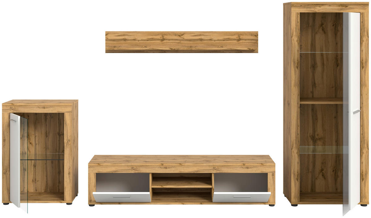 Wohnwand Jam Eiche Wotan Nachbildung weiß B/H/T: ca. 310x169x35 cm Jam - Eiche/weiß (310,00/169,00/35,00cm) - xonox.home