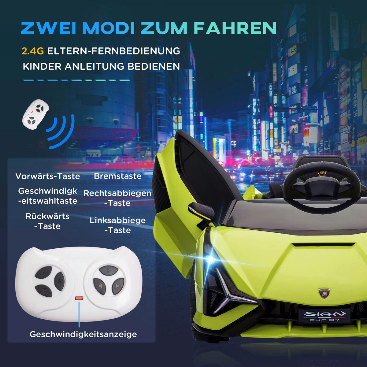 HOMCOM Kinder-Elektroauto grün B/H/L: ca. 62x40x108 cm Kinder-Elektroauto - grün (108,00/62,00/40,00cm) - HOMCOM