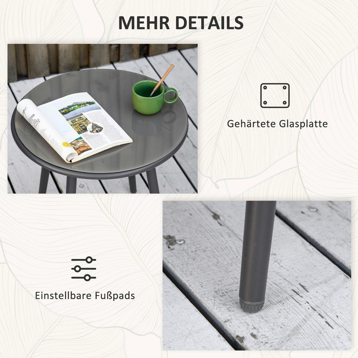 Outsunny Sitzgruppe dunkelgrau Edelstahl B/H/L: ca. 63x65x80 cm Gartenmöbel_Set - dunkelgrau (80,00/63,00/65,00cm) - Outsunny