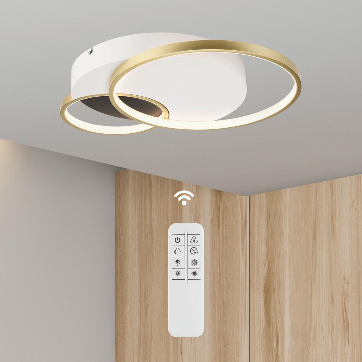 Lamkur LED-Deckenleuchte BENITO 50973 gold weiß Stahl PVC H/L: ca. 7x57 cm 3 Brennstellen Benito - gold/weiß (57,00cm) - Lamkur