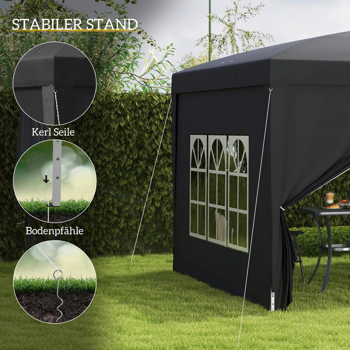 Outsunny Pavillon schwarz Stahl B/H/L: ca. 295x258x295 cm Pavillon - schwarz (295,00/295,00/258,00cm) - Outsunny