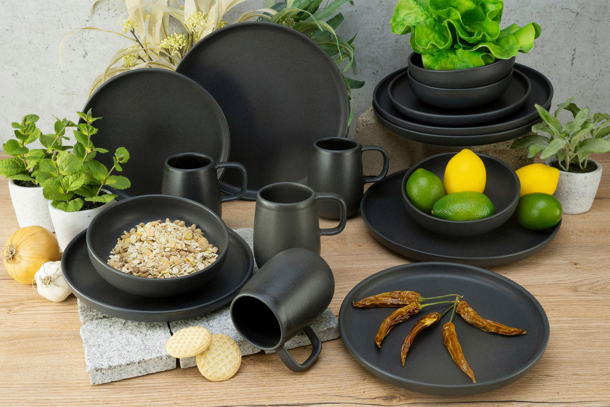 CreaTable Kombiservice Uno schwarz Steinzeug 16 tlg. Uno - schwarz - CreaTable