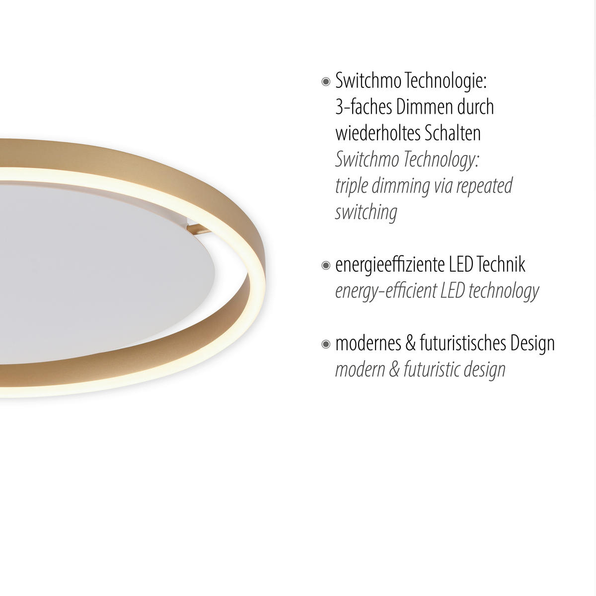 Just Light LED-Deckenleuchte RITUS 15391-60 messing weiß Metall H/D: ca. 5,3x39,3 cm 1 Brennstellen RITUS - messing/weiß (39,30/5,30cm) - Just Light