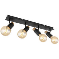 GLOBO Spotbalken Matti 54045-4 schwarz dunkelbraun Metall Holz B/H: ca. 66x8 cm E27 4 Brennstellen Matti - dunkelbraun/schwarz (66,00/8,00cm) - GLOBO