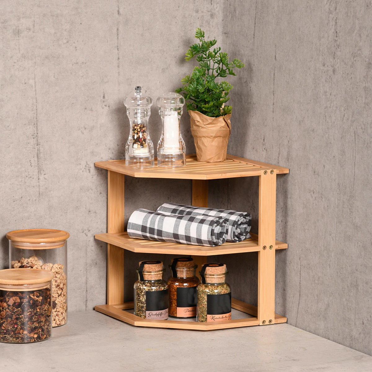 Kesper Kücheneckregal braun Bambus B/H/L: ca. 25x25x28 cm Kücheneckregal - braun (28,00/25,00/25,00cm) - Kesper