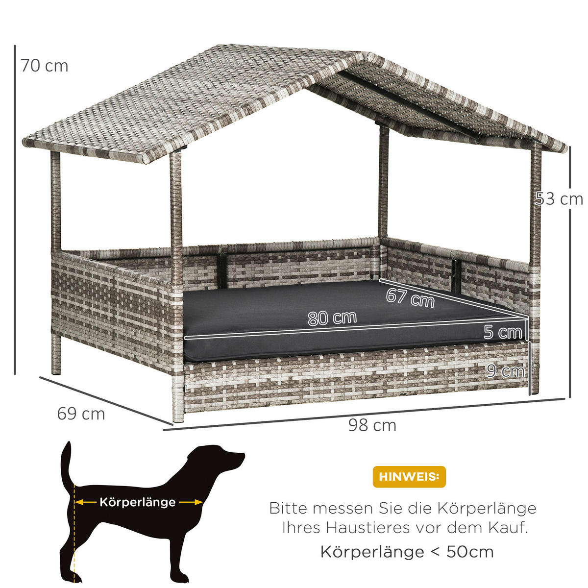 PawHut Hunde-Zubehör grau Polyester B/H/L: ca. 98x69x70 cm Hundehütte - grau (70,00/98,00/69,00cm) - PawHut