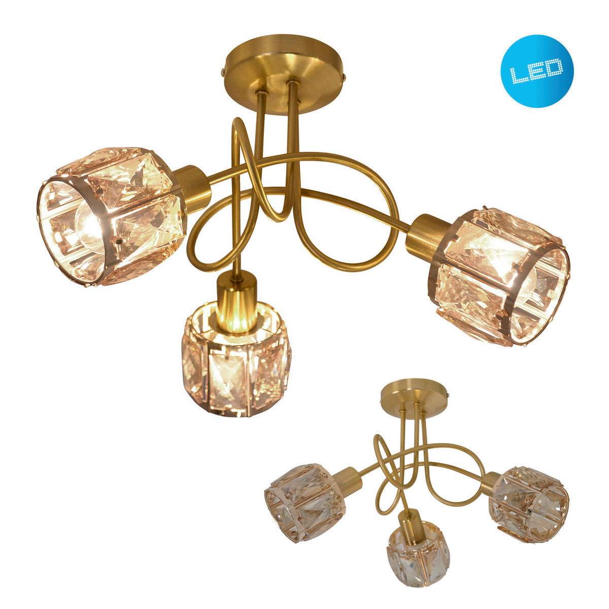 Näve Leuchten Spotleuchte 1280858 gold Metall Glas B/H/T: ca. 38x24x38 cm 3 Brennstellen Josefa - gold (38,00/24,00/38,00cm) - Näve Leuchten