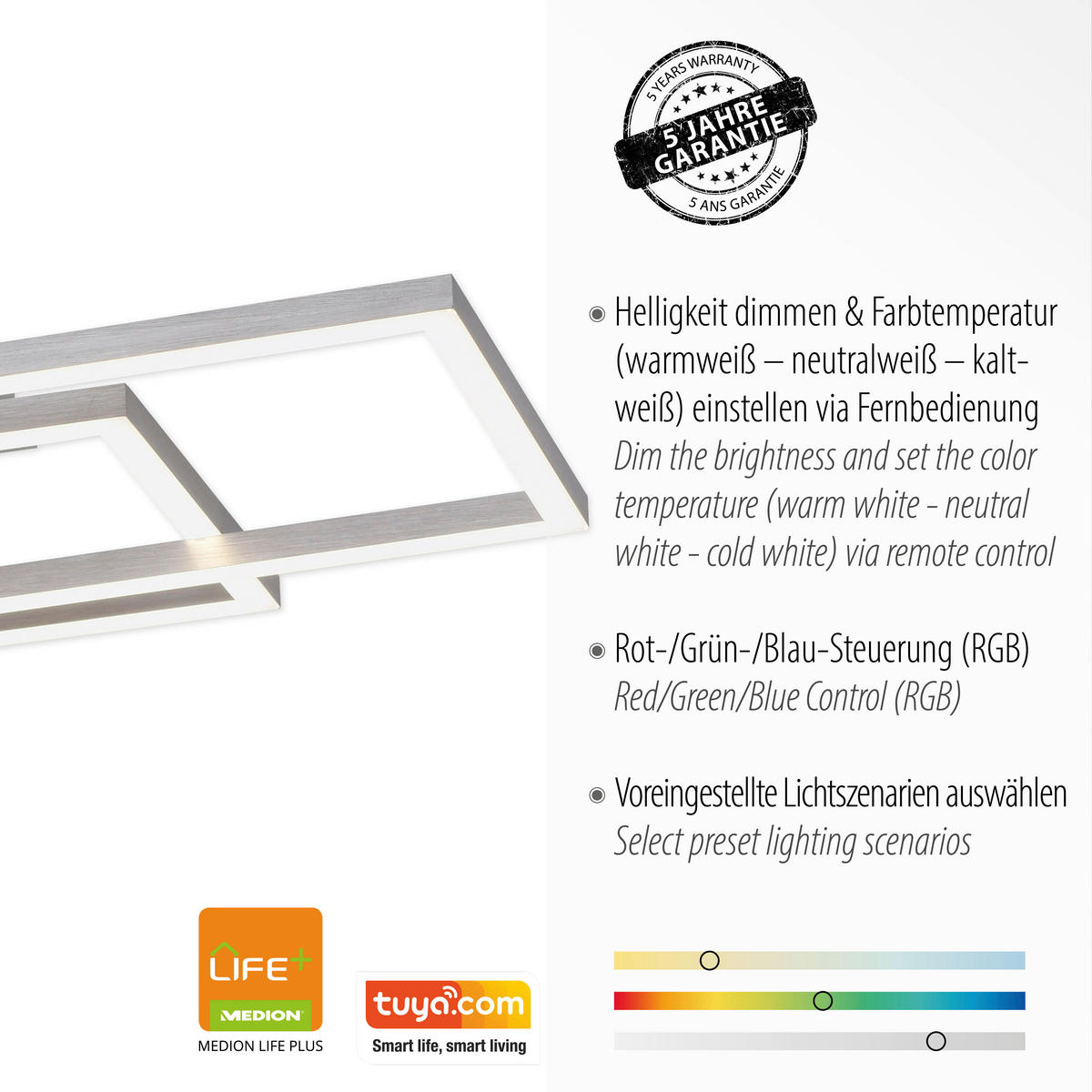 Just Light Smarte LED-Deckenleuchte MAXI 16431-55 stahlfarbig weiß Metall Kunststoff B/H/T: ca. 50x10,5x82 cm 3 Brennstellen LOLAsmart-MAXI - weiß/stahlfarbig (50,00/10,50/82,00cm) - Just Light