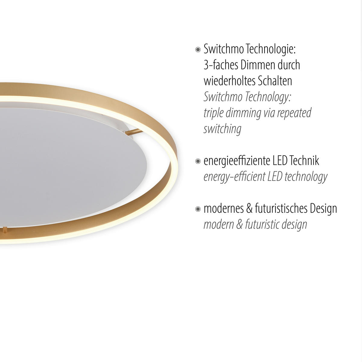 Just Light LED-Deckenleuchte RITUS 15392-60 messing weiß Metall H/D: ca. 5,3x58,5 cm 1 Brennstellen RITUS - messing/weiß (58,50/5,30cm) - Just Light
