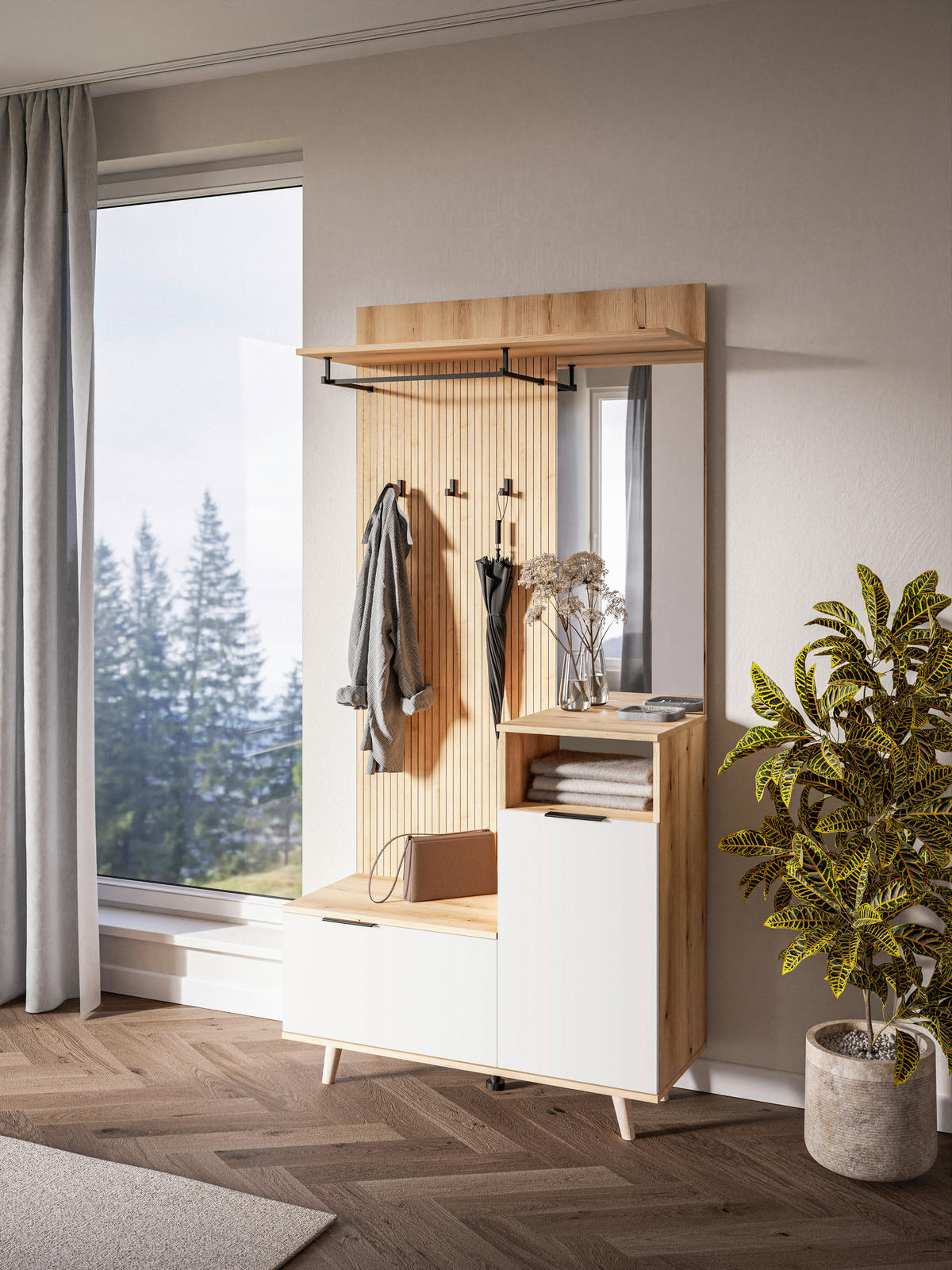 Garderobe NORDIC Eiche Evoke Oak Nachbildung weiß B/H/T: ca. 100x204x40 cm NORDIC - Eiche/weiß (100,00/204,00/40,00cm) - WIPMEB