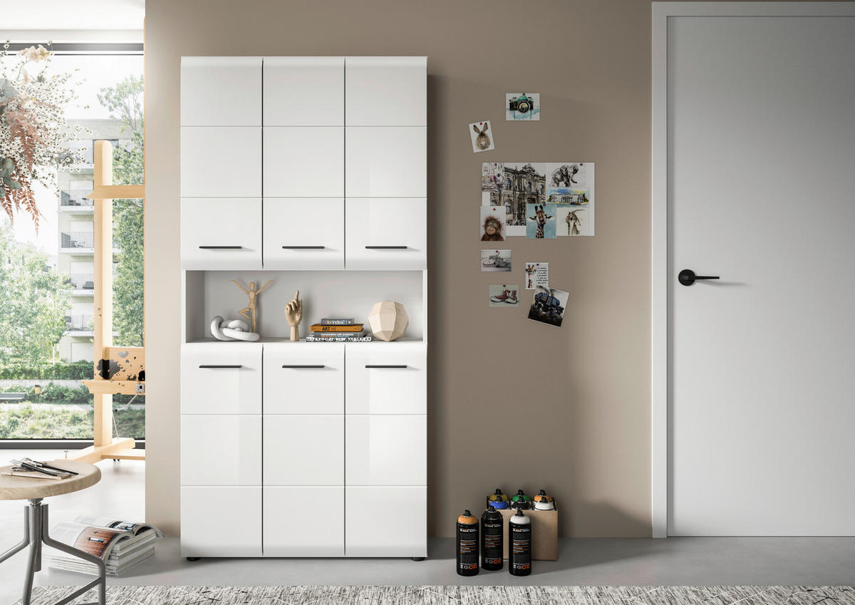 Mehrzweckschrank Ice weiß weiß Hochglanz B/H/T: ca. 90x185x30 cm Ice - weiß (90,00/185,00/30,00cm) - xonox.home