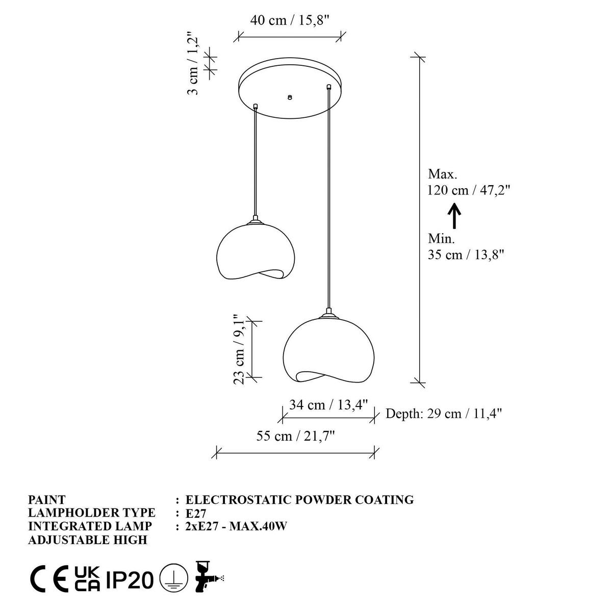 Opviq Pendelleuchte weiß Polyester-Mischgewebe Metall B/H/L: ca. 29x120x34 cm E27 2 Brennstellen Yontu - 15852 - weiß (34,00/29,00/120,00cm) - Opviq