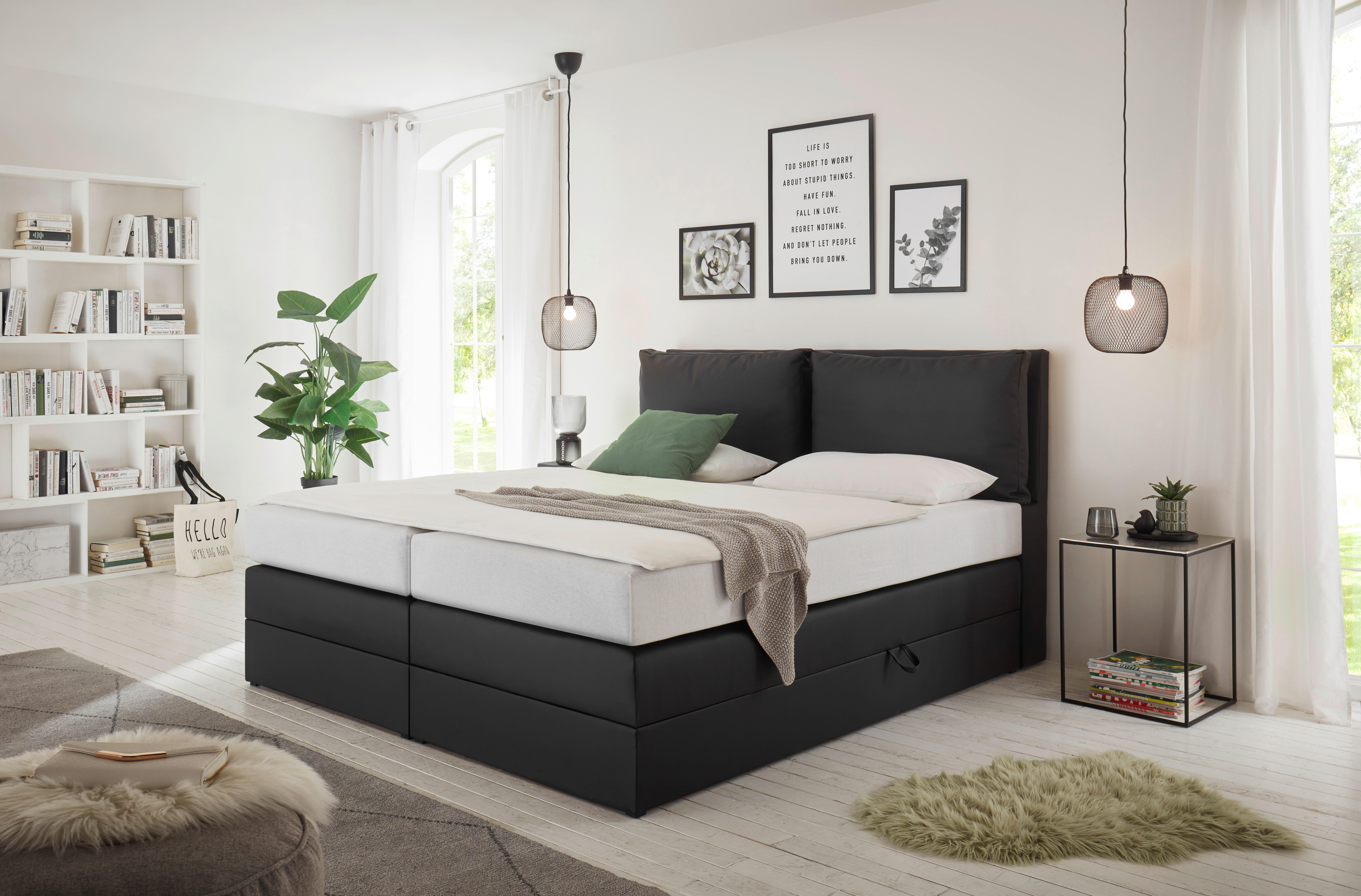 Boxspringbett Lissy schwarz Kunstleder Liegefläche B/L: ca. 160x200 cm Lissy - schwarz (164,00/114,00/220,00cm)